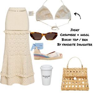 Ivory Cashmere & Wool Embroidered Bikini Top